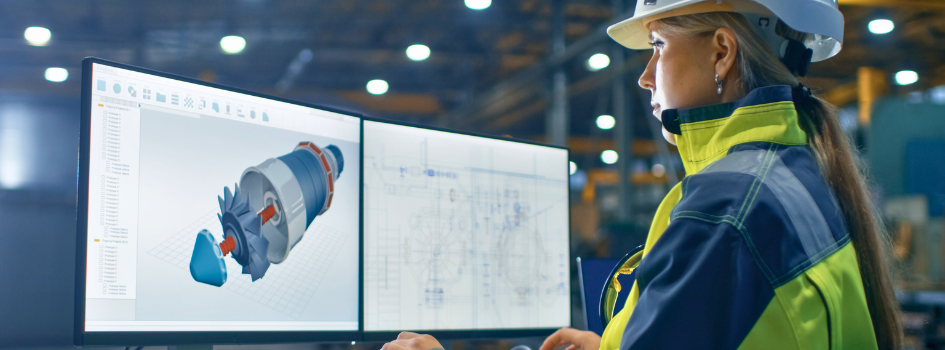 Engineer reviewing a centrifugal pump CAD model during the hydraulic design process